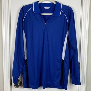 Tworoy blue long sleeved with white/black trim size 2XL. 1/4 zipper